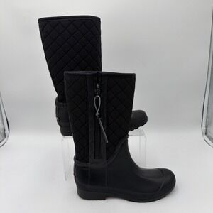 Sperry Top-Sider Walker Wind Quilted Black Nylon Rubber Rain Boots Women's Sz 7M